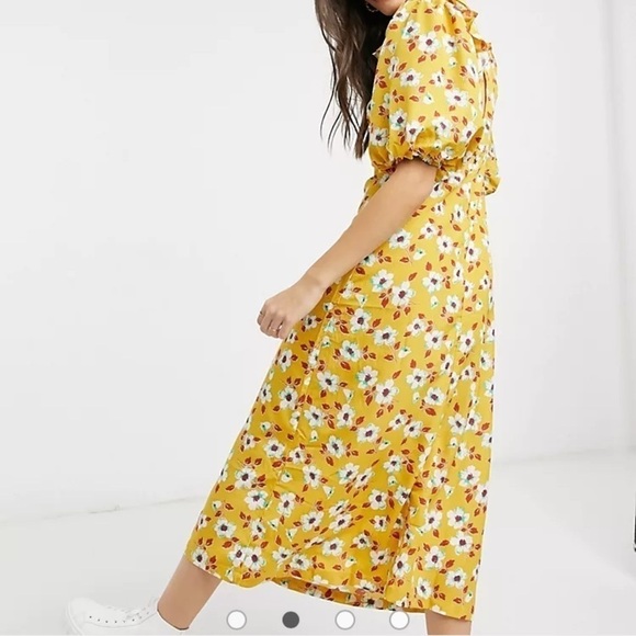 ASOS DESIGN frill neck midi tea dress in yellow floral print open back size‎ 4 - Picture 4 of 15